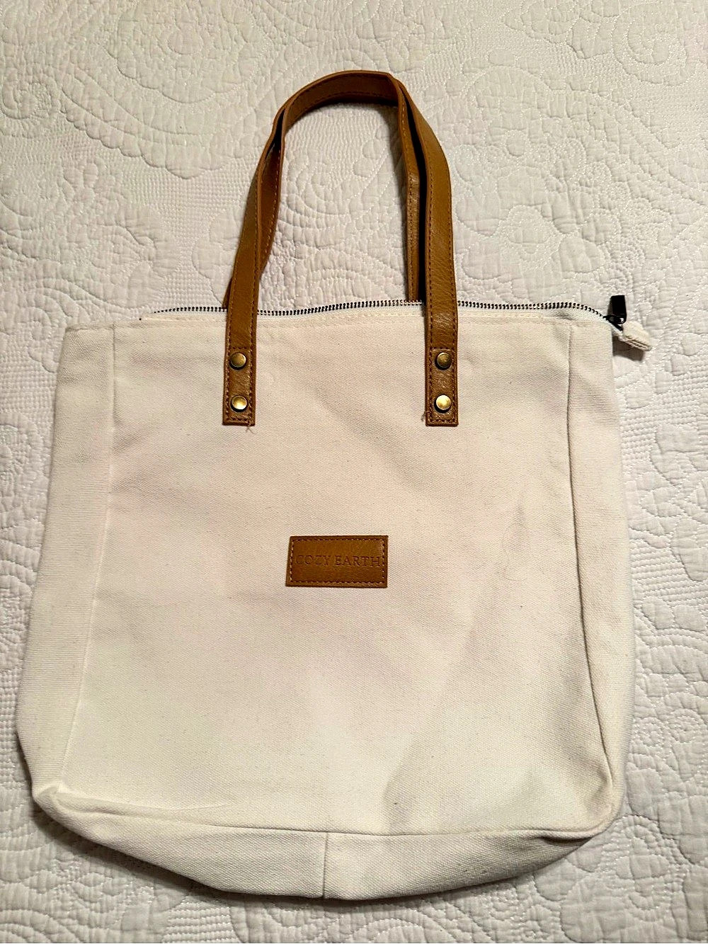 Cozy Earth Canvas Zippered Tote Bag in White & Brown